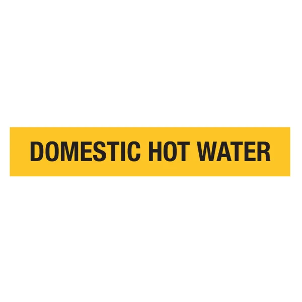 Decal Pipe Marker - "Domestic Hot Water" Black on Yellow 1.5IN x 8.5IN 4/SHEET