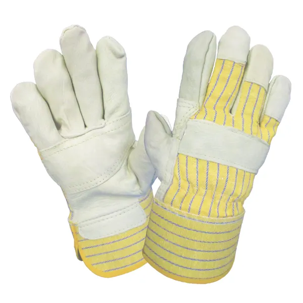Gloves - Cowhide Grain Leather Patch Palm Beige/Yellow 45I-7MSRLDP Mens 12PR/PK
