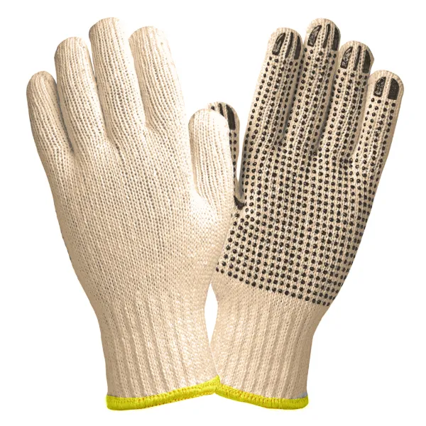 Gloves - Poly Cotton String Knit with Palm Dots Beige (Yellow Band) 46I-TS700N-PD Medium 12PR/PK