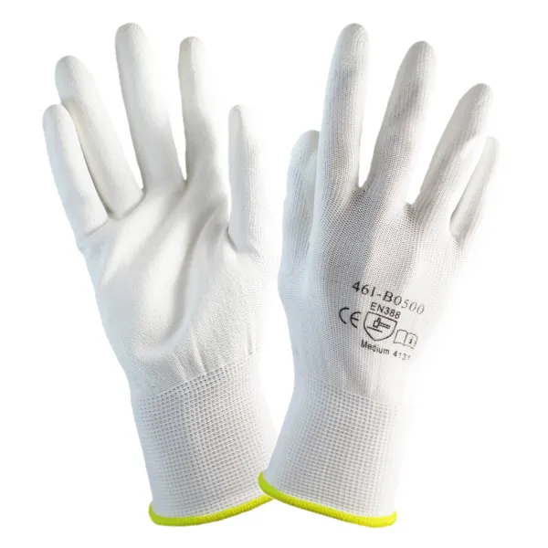 Gloves - Polyurethane Palm Coated White 46I-B0500 Medium 12/PK