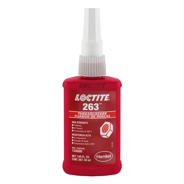 Threadlocker - High Strength Primerless, Oil Tolerant Red 263 50ML BOTTLE 10/CS
