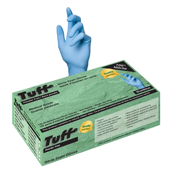 Gloves - Nitrile Disposable Exam Medical Grade Powder Free Blue 15I-700PF 4MIL Large 100/BX 10/CS