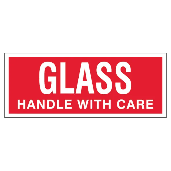 Labels - "Glass Handle With Care" White/Red P-6A 2IN x 5IN 500/RL