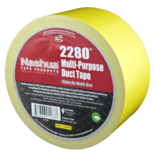 Cloth Duct Tape - Polyethylene Coated Yellow 2280 72MMx55M 9MIL 16/CS